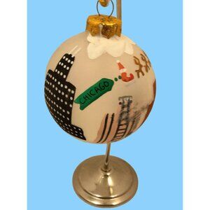 Chicago Christmas Bulb Ornament Hand Painted Primitive Signed Vintage 1994